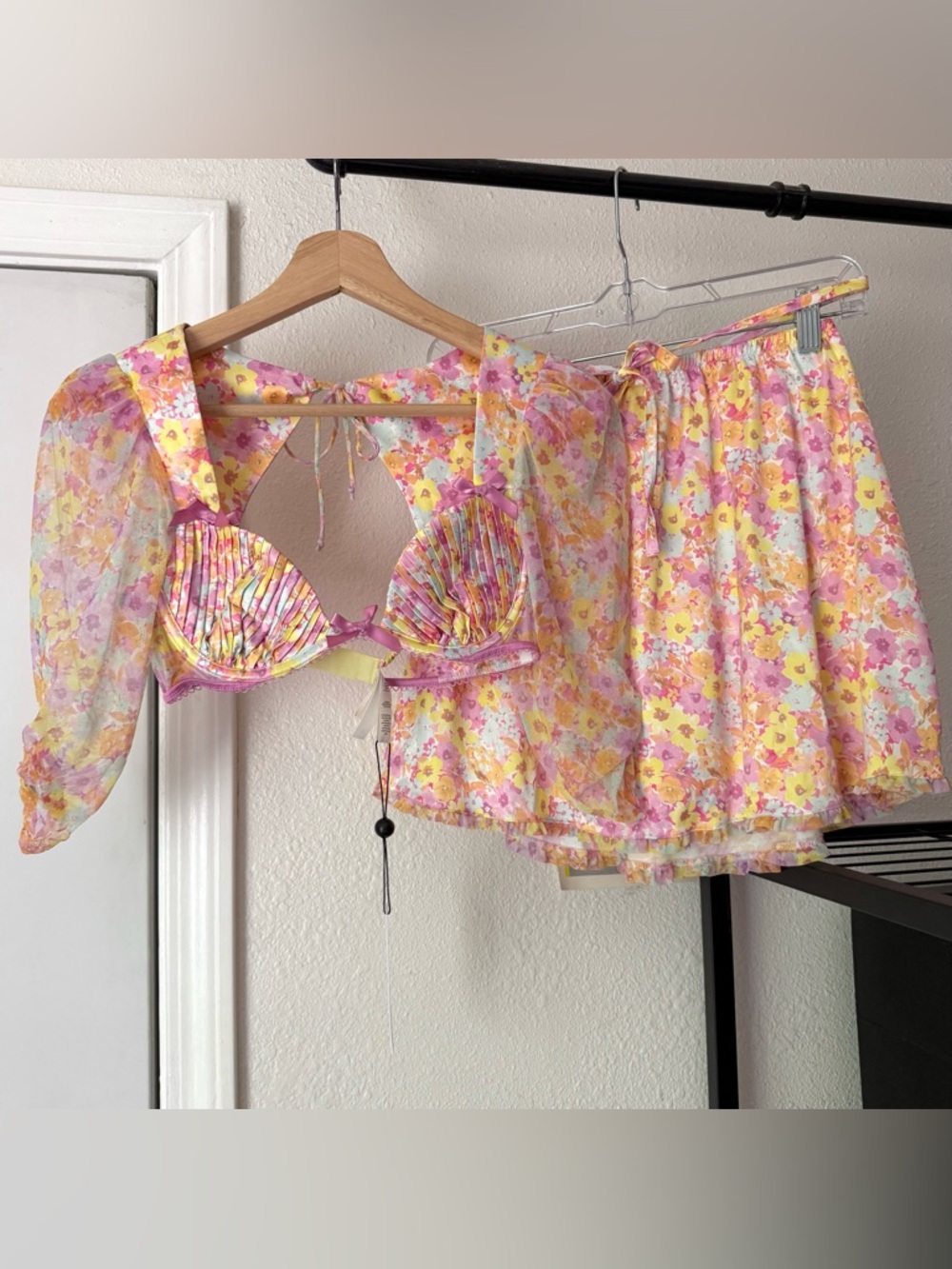NWT FOR LOVE & LEMONS multicolor floral cropped blouse mini skirt set
